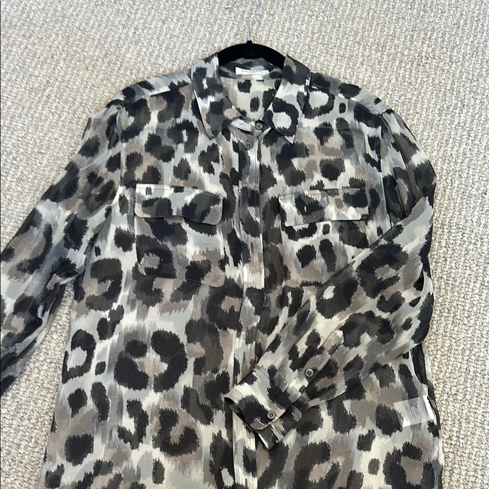 Leopard Print Button-Up Blouse - image 1